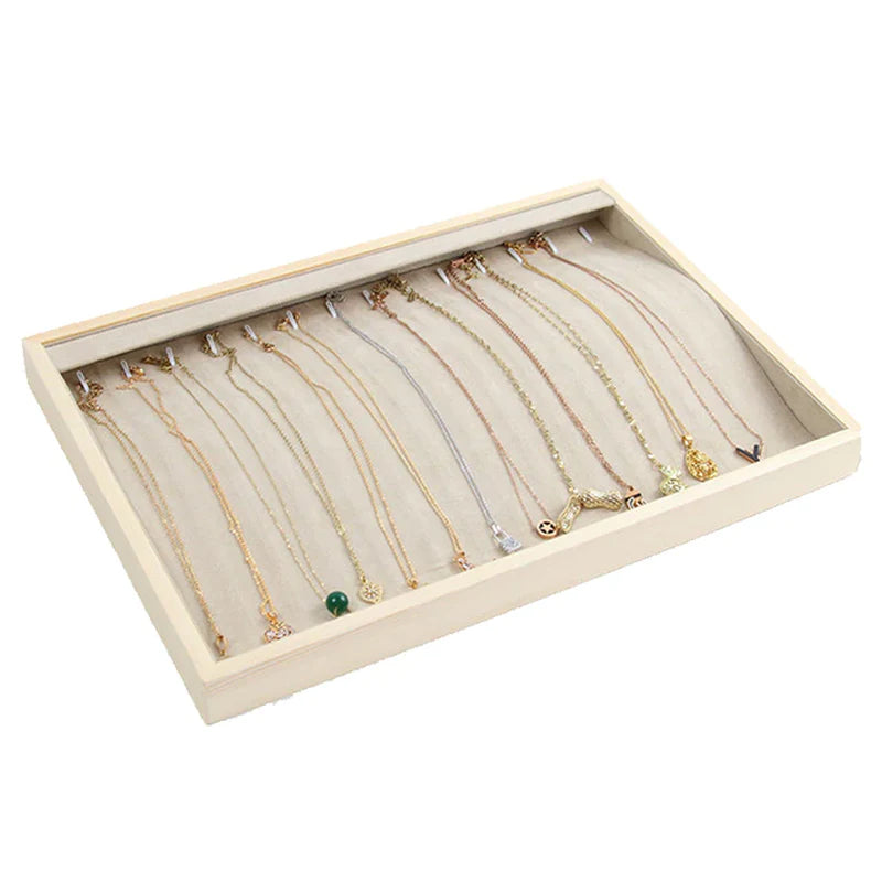 Wooden Velvet Jewelry Box - Green/Beige - Gift Box for Rings, Earrings, Bracelets