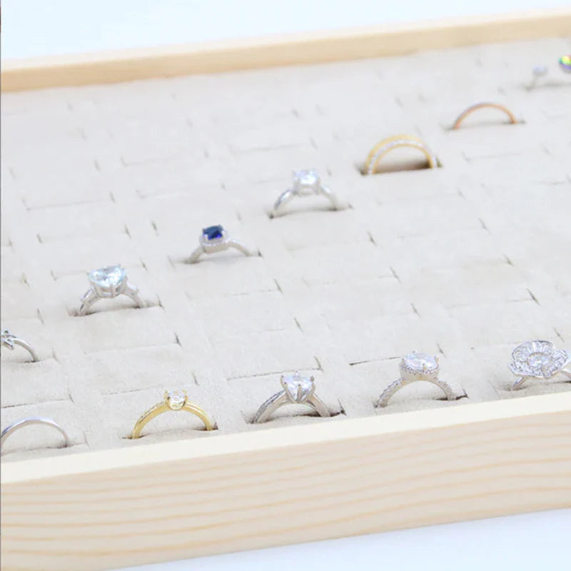 Wooden Velvet Jewelry Box - Green/Beige - Gift Box for Rings, Earrings, Bracelets
