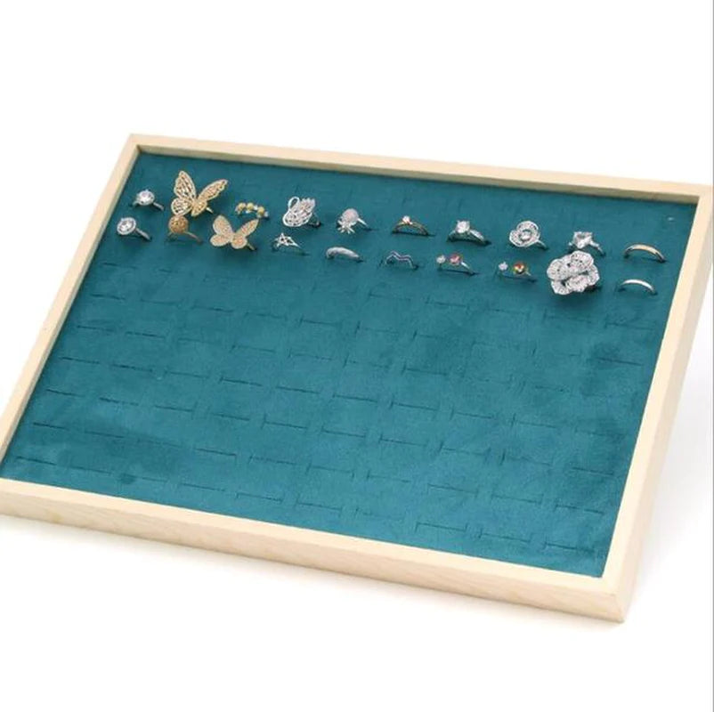Wooden Velvet Jewelry Box - Green/Beige - Gift Box for Rings, Earrings, Bracelets