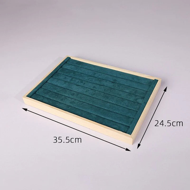 Wooden Velvet Jewelry Box - Green/Beige - Gift Box for Rings, Earrings, Bracelets