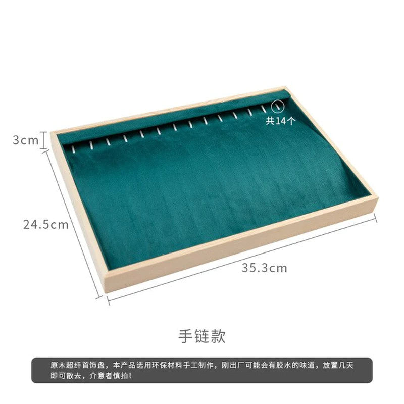 Wooden Velvet Jewelry Box - Green/Beige - Gift Box for Rings, Earrings, Bracelets