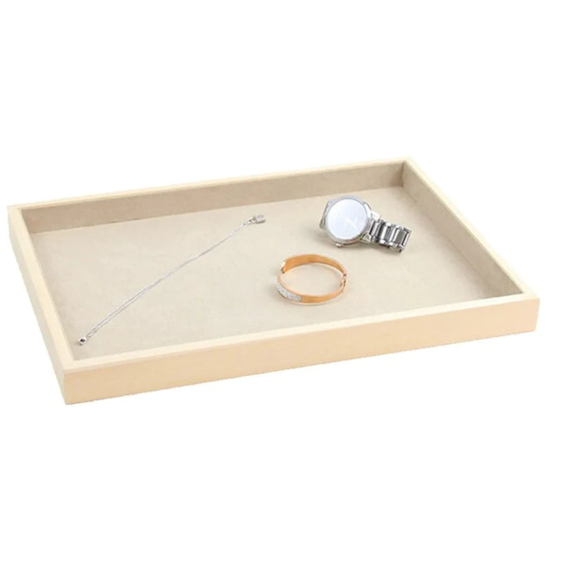 Wooden Velvet Jewelry Box - Green/Beige - Gift Box for Rings, Earrings, Bracelets