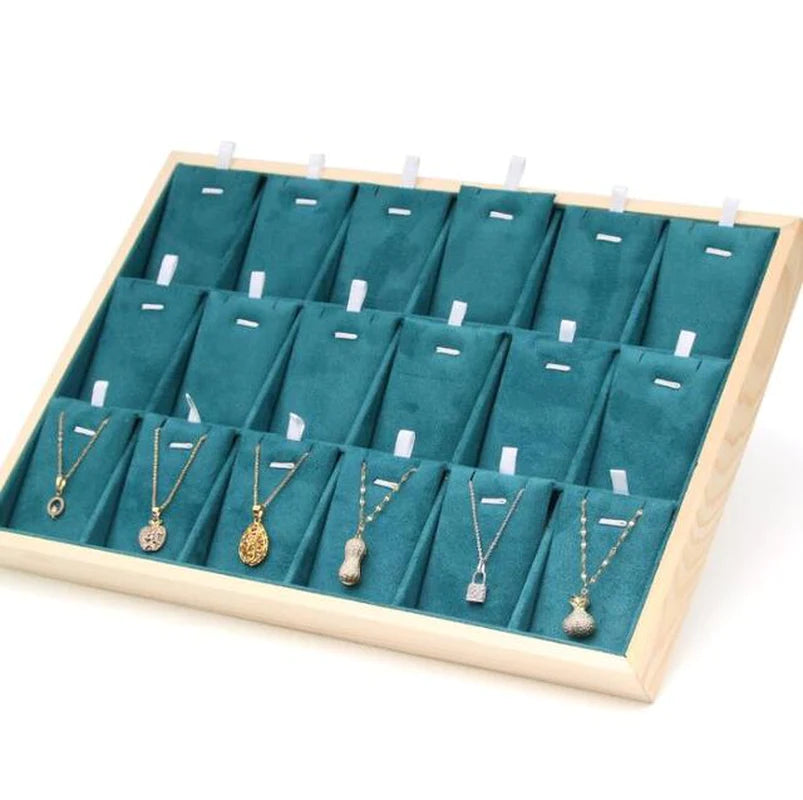 Wooden Velvet Jewelry Box - Green/Beige - Gift Box for Rings, Earrings, Bracelets
