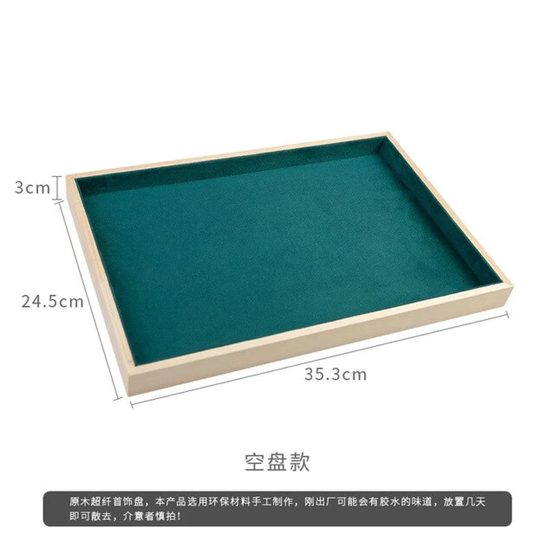 Wooden Velvet Jewelry Box - Green/Beige - Gift Box for Rings, Earrings, Bracelets